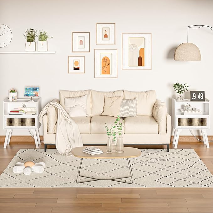 Lerliuo Rattan Nightstand with Charging Station, Cane Accent Side End Table - Image 7