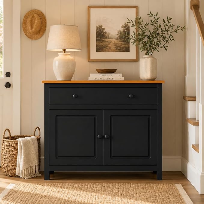 From the Tree Furniture 44" Wide Black & Pine Top Solid Pine Shaker Sideboard - Image 8