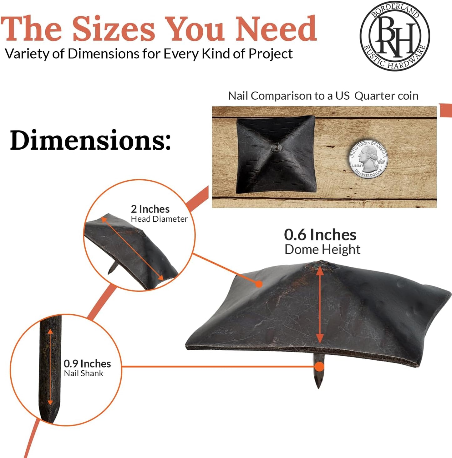 25 Pack 2" Square Head Iron Clavos Decorative Nails – Sealed Unfinished – Handmade Rustic Square Fasteners for Farmhouse Shutters, Barn Doors, Shutters, and Gates – Ornamental Wood Accent