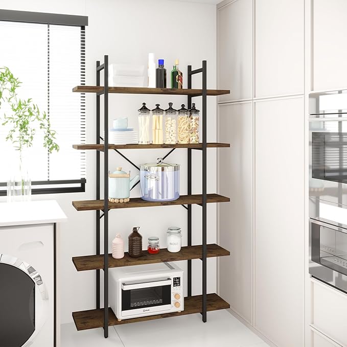 5 Tiers Bookshelf Organizer Industrial Shelf, Modern Open Display Storage - Image 5