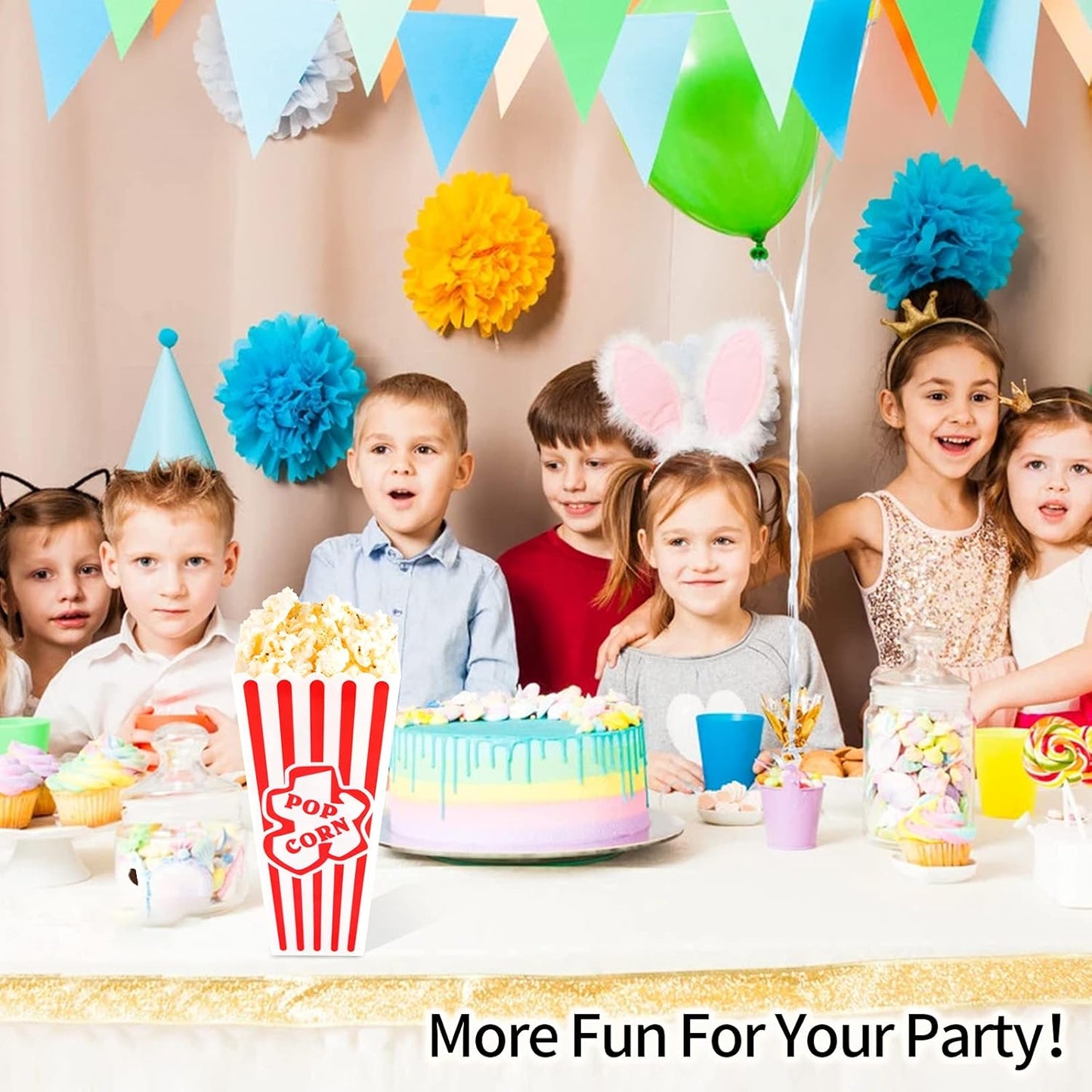 Plastic Popcorn Containers Red & White Striped Retro Style Reusable Popcorn Boxes for Movie Night 4”x8” - 6 Pack