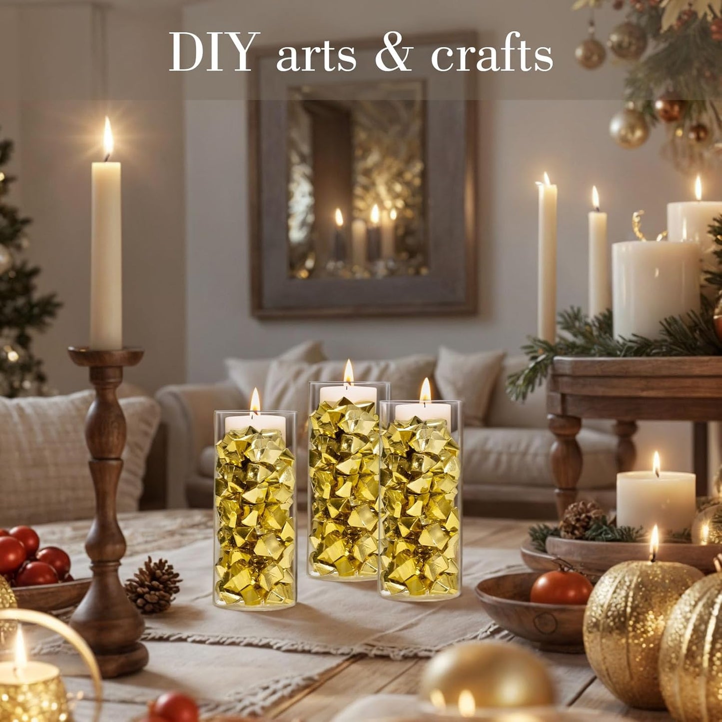 DomeStar 150PCS Fake Gold Ice, Acrylic Ice Fake Plastic Gold Nuggets Rocks Gems Marble Vases Fillers for Table Scatter Birthday Wedding Party Decoration