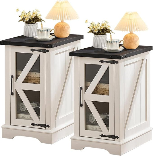 Joaxswe Narrow Night Stand Set 2, Farmhouse Side End Table by Joaxswe
