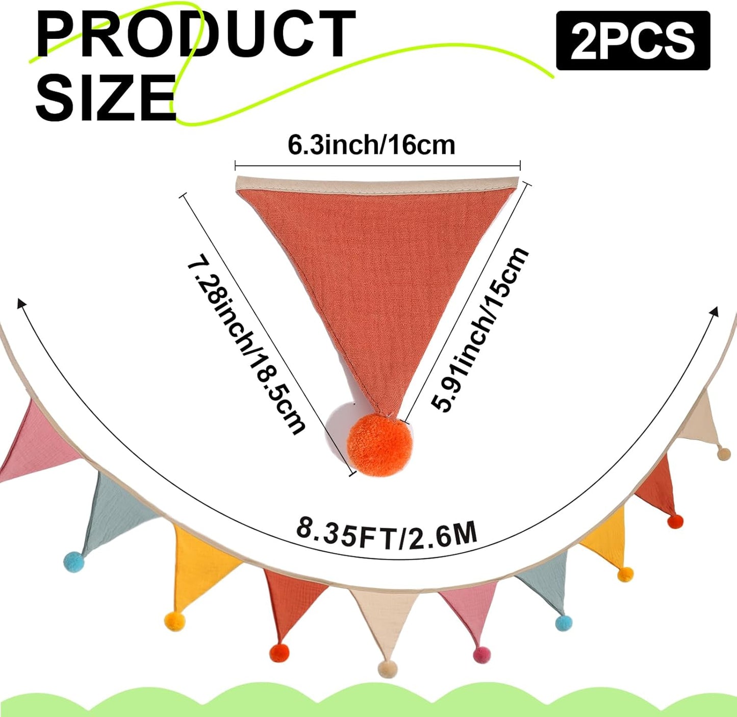 20 Pcs Pennant Banner Flags,2 Sets Garland Nursery Triangle Bunting Flag Baby Shower Banner for Nursery Decor Kindergarten Classroom Playroom Decor Baby Birthday Church Nursery Party Event(rainbow)