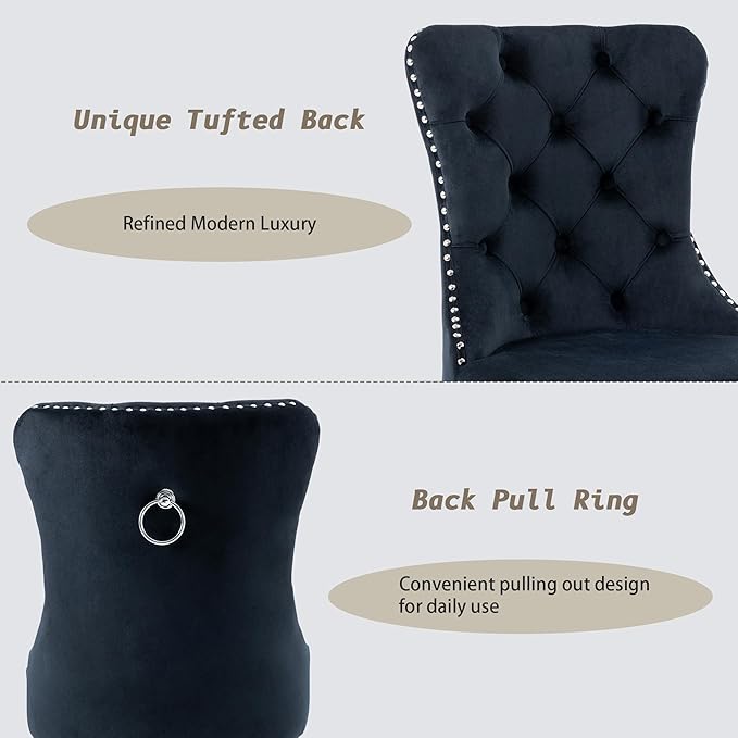 KCC Velvet Dining Chairs Set of 6, Upholstered High-end Tufted Dining Room Chair - Image 5