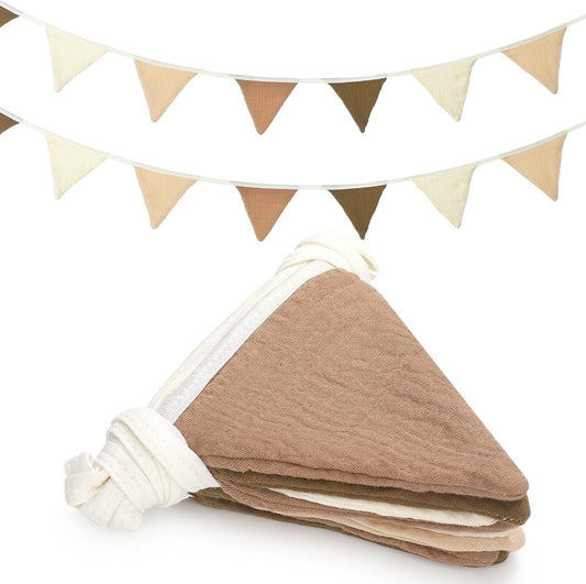 Oudain 15.5 ft Pennant Banner Flags, 2 Pcs Nursery Garland Triangle Bunting Flag Baby Banner for Nursery Decor Baby Birthday Boho Wedding Shower Party Event, Each 7.75 ft(Khaki Colors)