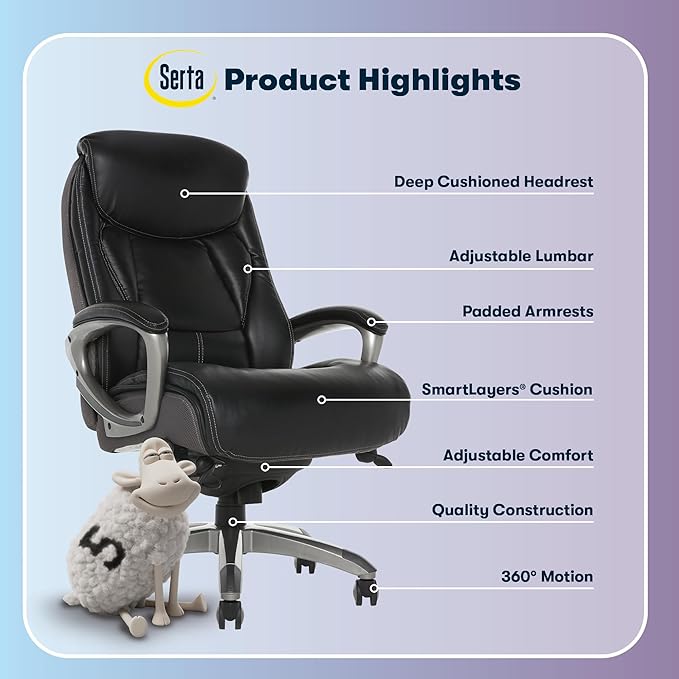 Serta Lautner Executive Home Office Desk Chair, Ergonomic High-Back - Image 3