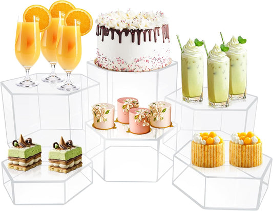 6 Pcs Buffet Risers, Dessert Stands, Acrylic Boxes for Display, Hexagonal Jewelry Showcase, Riser Display Cases Acrylic Display Base, Clear