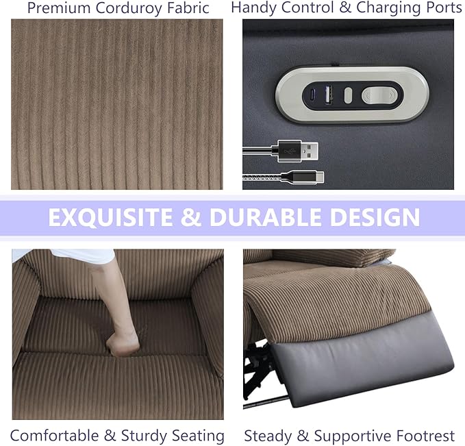 Power Recliner Sofa Set, Living Room Furniture Sets, Luxury Recliner Sofa and 2 - Image 4