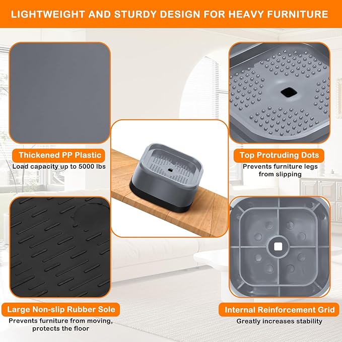 shouwuhho 6 Pack Furniture Risers Adjustable Bed Risers Heavy Duty Lifts Height - Image 5