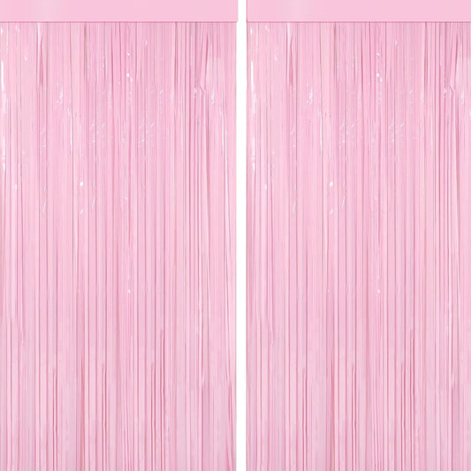 4 Packs Pastel Pink Foil Fringe Curtain, Baby Pink Metallic Tinsel Backdrop for Birthday, Wedding, Baby Shower, Princess Bachelorette Cowgirl Bow Party Decorations Supplies