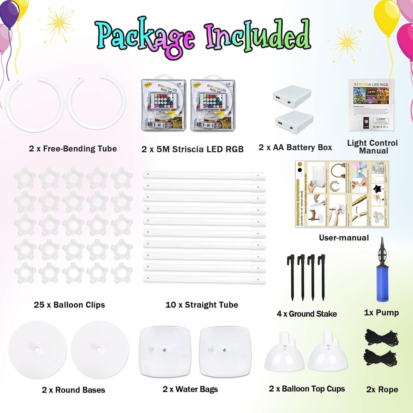 AerWo Lighted Balloon Arch Kit 8.2FT & 6FT, Free Bending Top Half Balloon Arch Stand with Base, Floor Frame for Wedding Birthday Party Baby Shower Yard Lawn Home Halloween Decorations