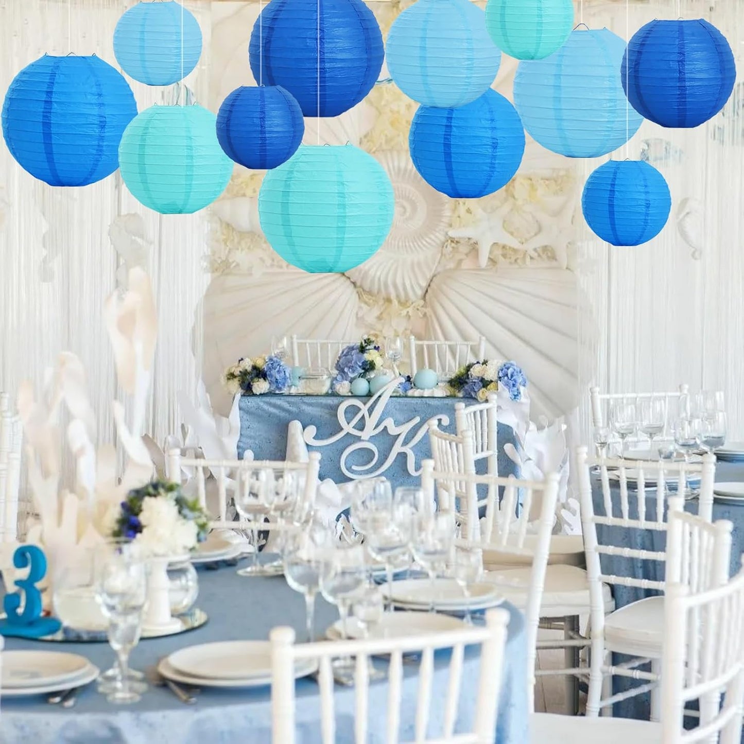 BEISHIDA 16 Pcs Sea Mix Paper Lanterns,Hanging Decorative Chinese Japanese Round Paper Lantern Lamp for Birthday Wedding Baby Bride Shower Home Party Decoration