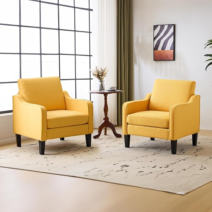 VINGLI Accent Chairs Set of 2 Living Room Chairs Yellow Reading Chair by VINGLI