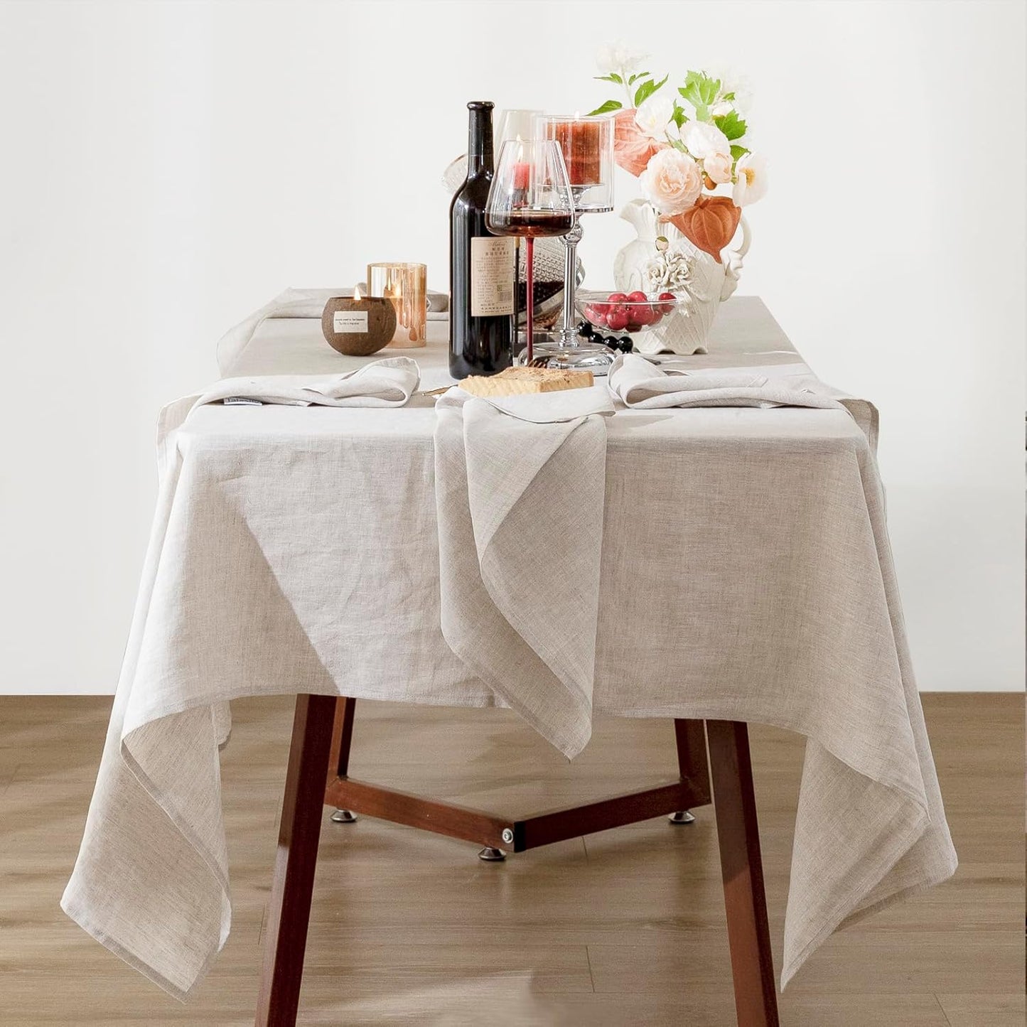 Talasily Linen Tablecloth 100% Pure Linen Table Cloth 60x84 Inches Rectangle Tablecloths Washable Cloths for Kitchen, Dining, Buffet Parties, Holidays, Picnic, Weddings and Restaurants-Natural Linen