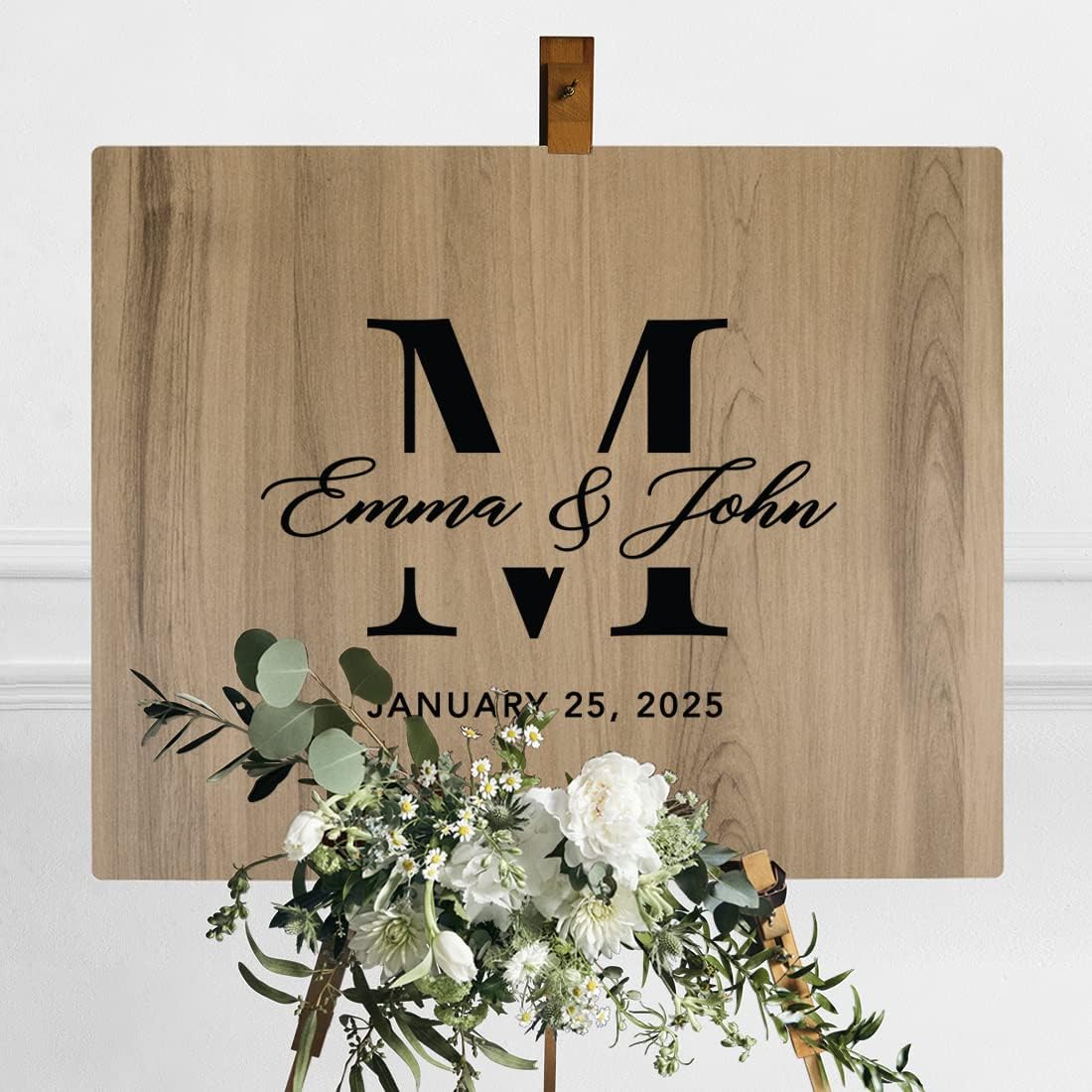 Andaz Press Large Wooden Welcome Sign for Wedding, Rustic Welcome Sign 16" x 20" Custom Monogram, Names & Date Fall Woodland Wedding Signage English Oak MDF Wood Finish Reception Indoor Outdoor Signs