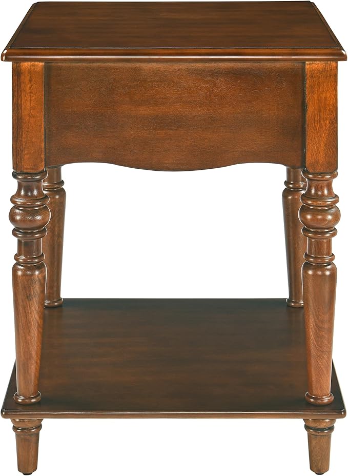 End Table with Drawer and Storage Shelf, Solid Wood Sofa Side Table, Square - Image 7