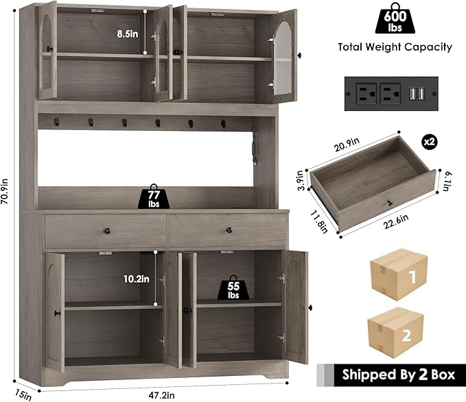 HIFIT 71" LED Kitchen Pantry Cabinet - Image 3