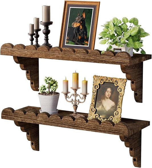 QsQueen Scalloped Wood Wall Shelf – 17 Inch Floating Shelf by QsQueen