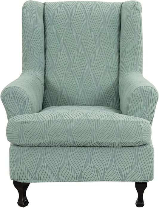 KRFOONN Stretch Wing Chair Slipcovers Jacquard 2 Piece Wingback Chair Covers by KRFOONN