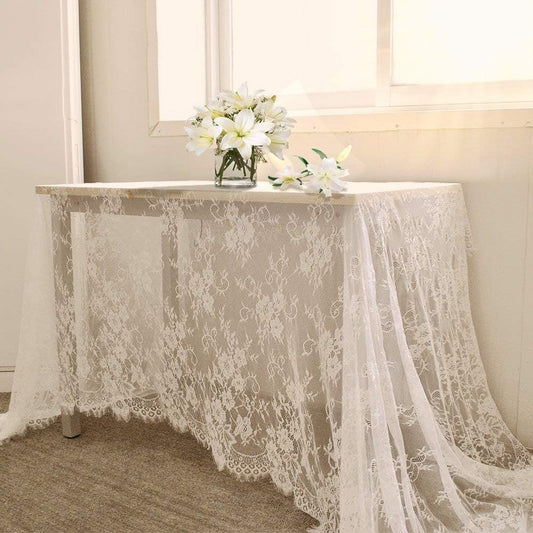 LuoluoHouse 2 Pack 60 x 120 Inch White Lace Rustic Table Cloths Vintage Farmhouse Table Fabric Wedding Outdoor Chic Decoration Embroidered Rectangle Table Linen