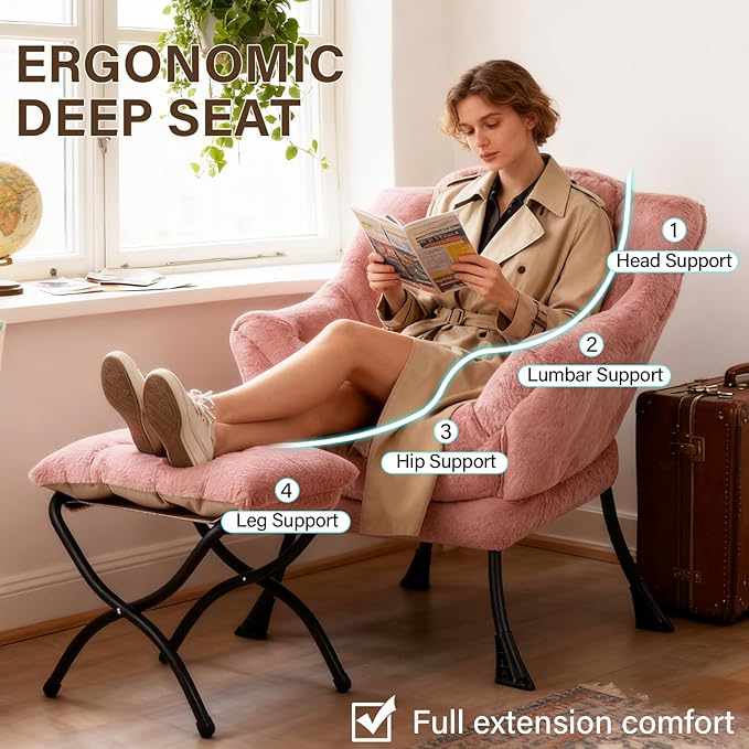 Welnow Lazy Chair with Ottoman, Modern Accent Chair with Armrests and a Side - Image 6