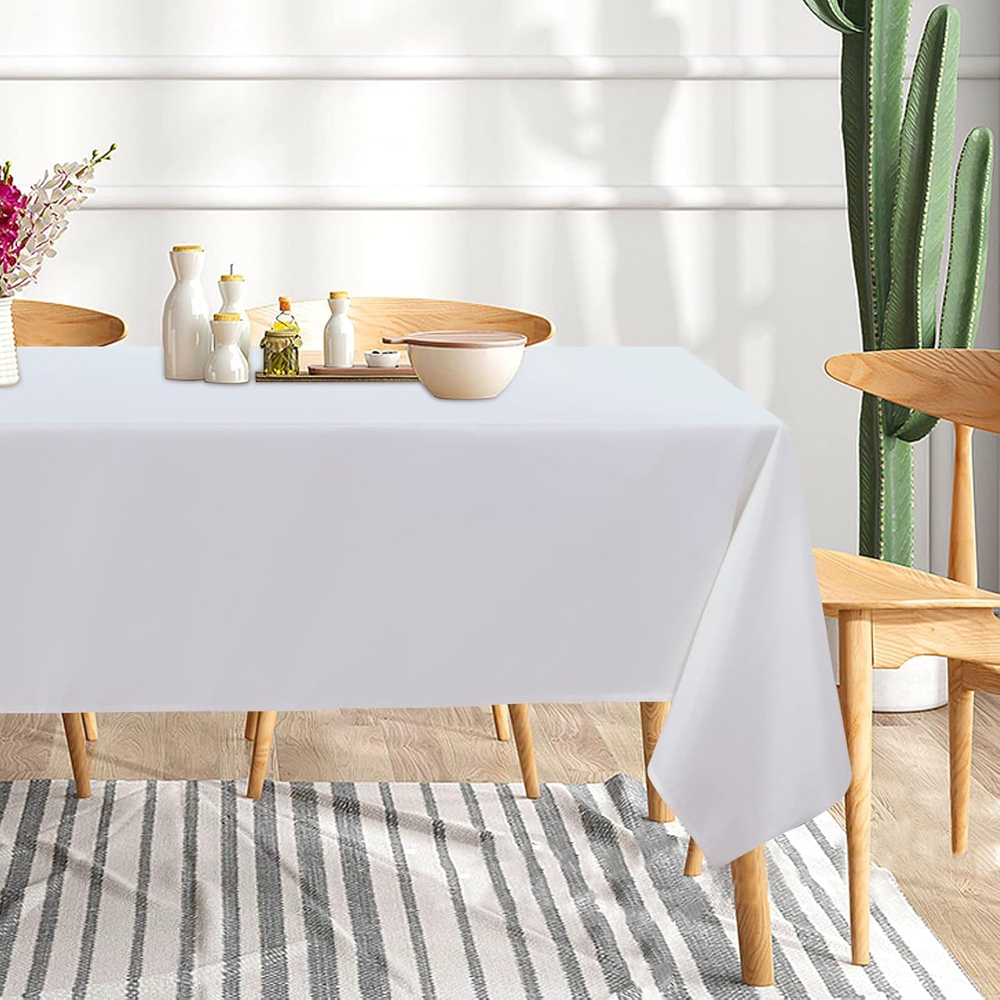 sancua 8 Pack White Tablecloth 60 x 102 Inch, Rectangle Table Cloth for 6 Feet Tables - Stain and Wrinkle Resistant Washable Polyester Table Cover for Dining Tables, Buffet Parties and Camping