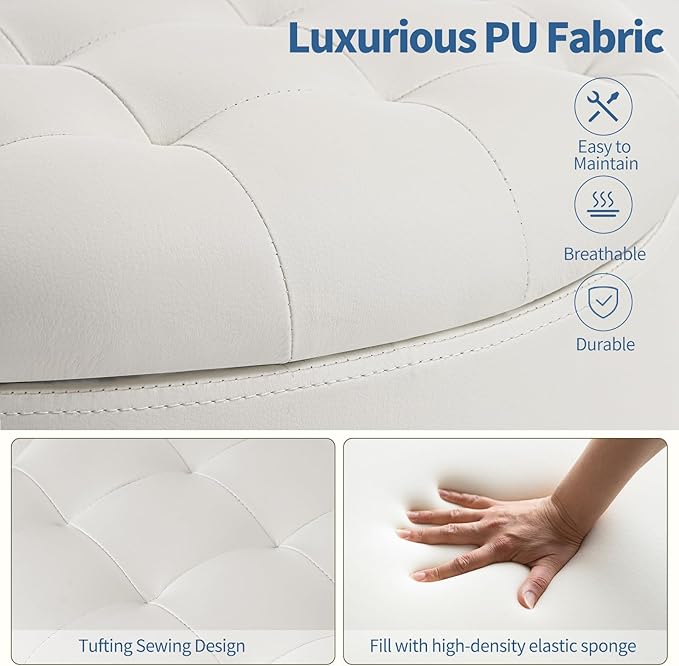 Furniliving Upholstered Button Tufted Round Ottoman - Image 9
