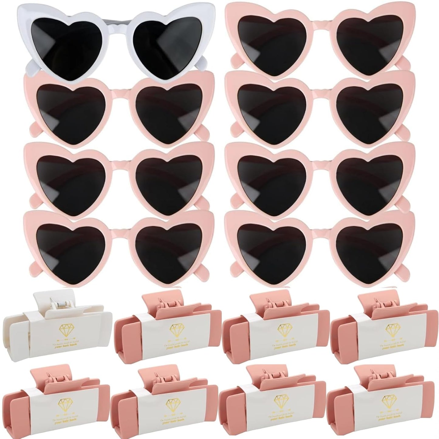 16pcs Bridesmaid Proposal Gifts 4.1inch square Matte Bachelorette Claw Clips Sunglasses set of 12 Girls Trendy Cute Hair Clips for Wedding Party Favors (White&Pink16pcs)