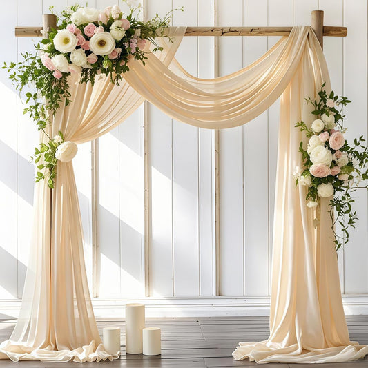 Wedding Arch Draping Fabric 2 Panels 30'' x 18FT Champagne Sheer Chiffon Arch Drapery for Photo Booth Bridal Shower Baby Shower Church Decor Newborn Photography Christening Outdoor Party