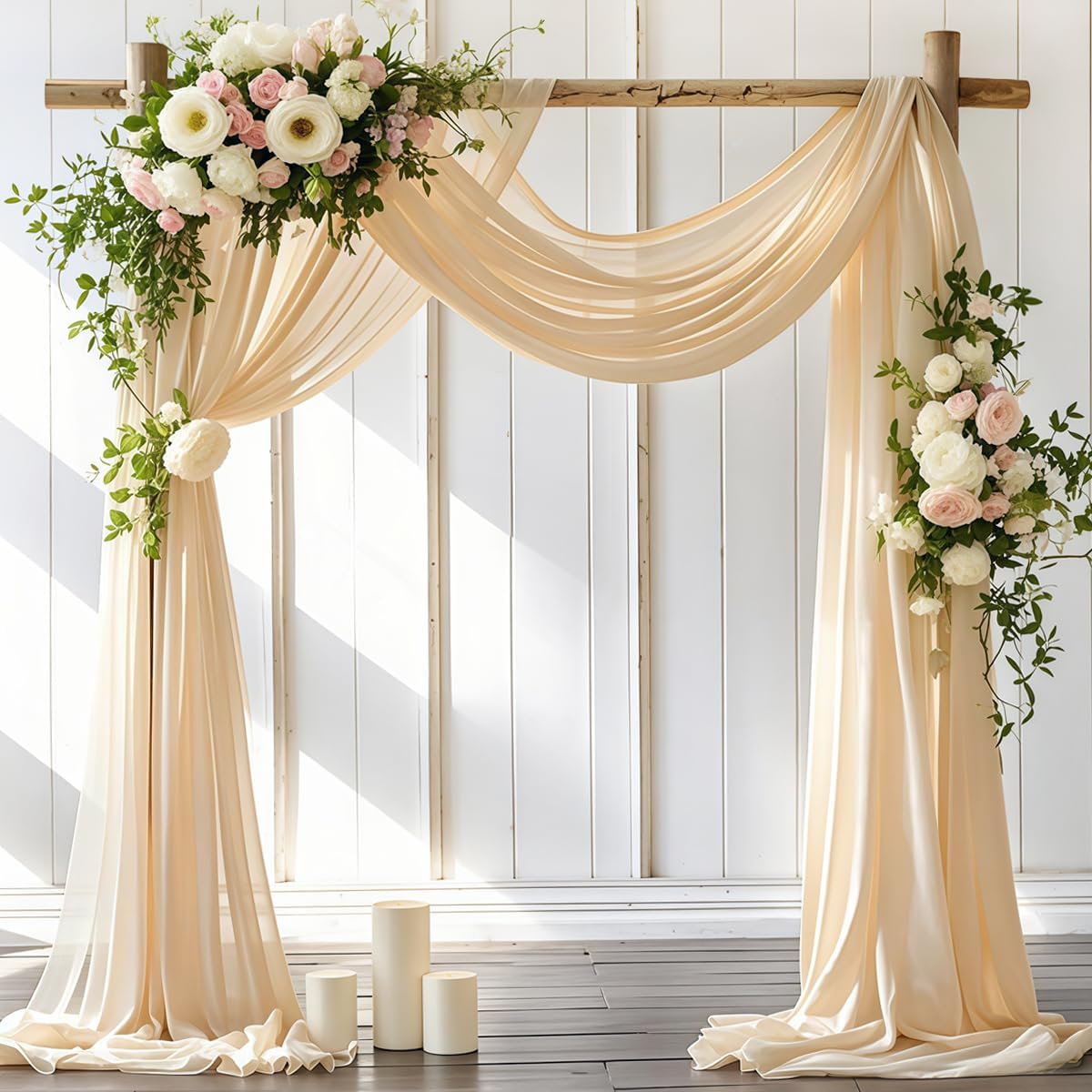 Wedding Arch Draping Fabric 4 Panels 30'' x 18FT Champagne Sheer Chiffon Arch Drapery for Photo Booth Bridal Shower Baby Shower Church Decor Newborn Photography Christening Outdoor Party