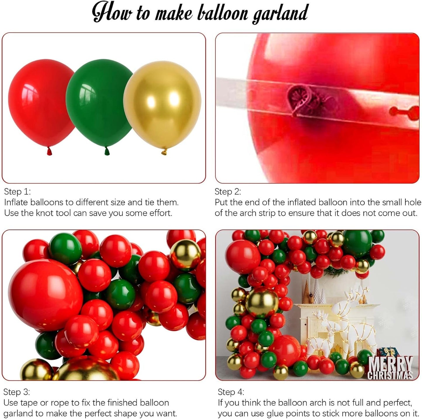 Red Green and Gold Balloon Garland Kit for Baby Shower, Wedding, Birthday, Graduation, Christmas Party Decoration