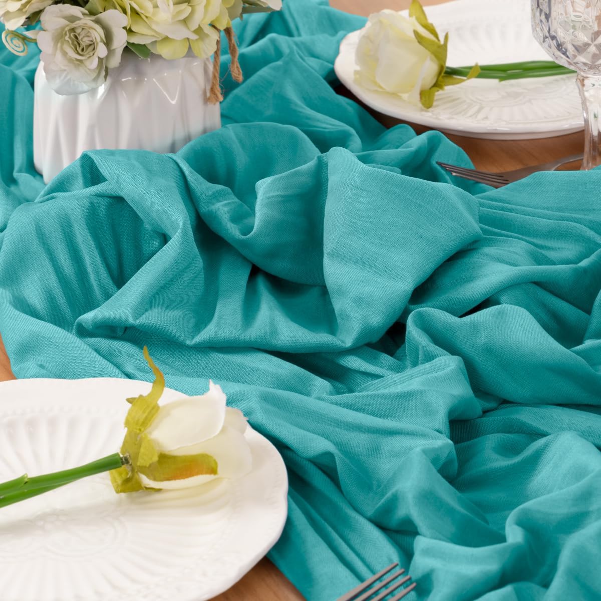 Teal Table Runner Cheesecloth Table Runners 10 Pack 10FT Baby Shower Decoration 120 Inches Fall Table Decor Dining Room Centerpiece Wedding Boho Baby Shower Birthday