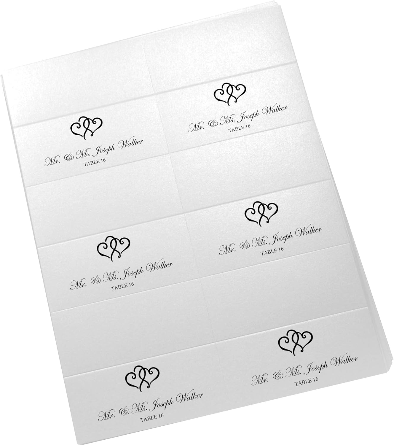Linked Hearts Printable Place Cards, Black (Choose Color), Set of 60 (10 Sheets), Laser & Inkjet Printers - Wedding, Party, Dinner, and Special Events - Made in the USA