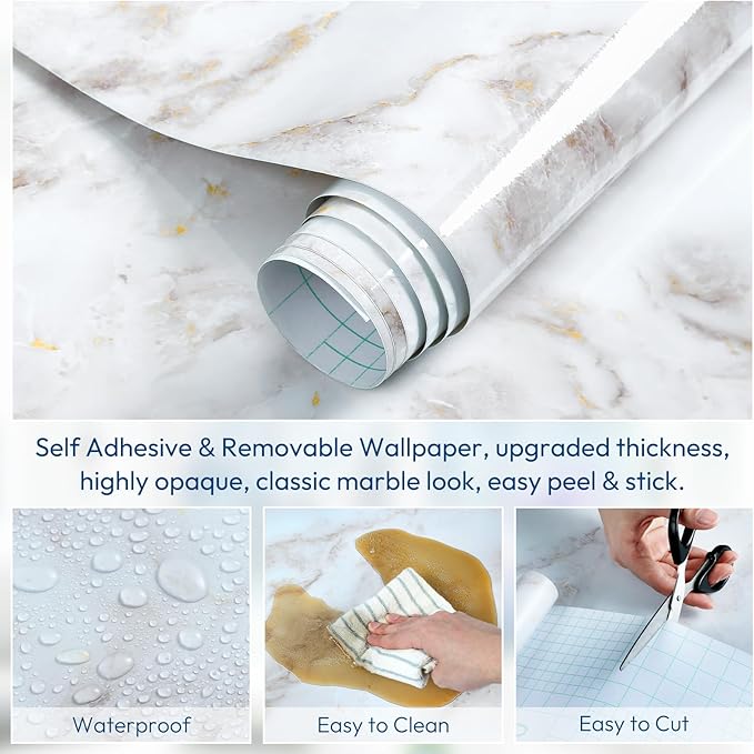 rabbitgoo Glossy Marble Contact Paper Peel and Stick Wallpaper 17.5" X 118.1" - Image 6
