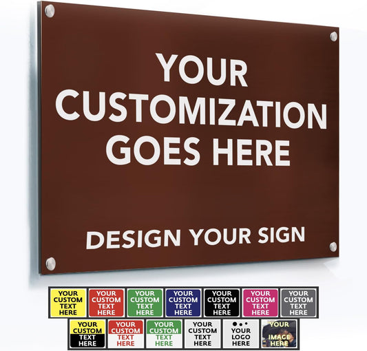 SPEEDYORDERS Custom Outdoor Metal Signs, Personalized Aluminum Signs, Customized Safety Signs, Metal Business Signs, Waterproof Outdoor Business Signs, White Aluminum (Brown Background, 20x20 In)