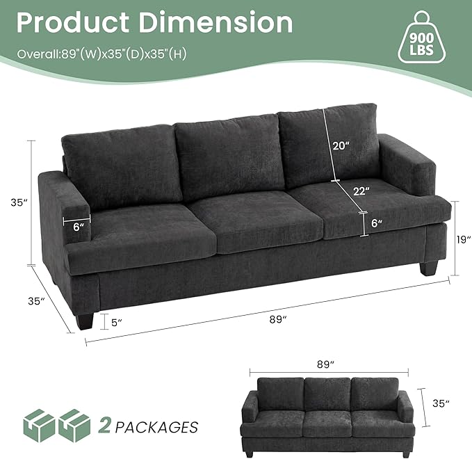 YOUDENOVA Sofa, 3 Piece Set Comfy Sofa, Loveseat & 2 3-Seater Couch - Image 3
