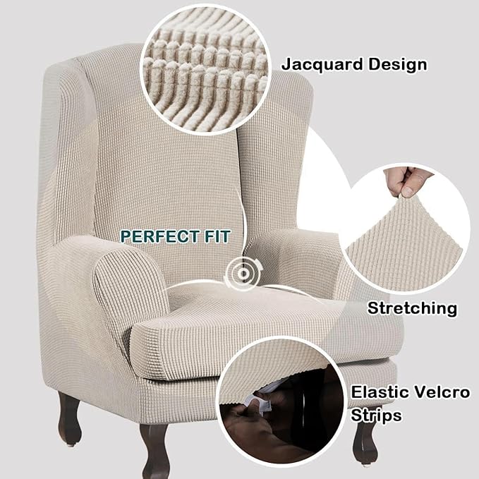 Turquoize Wingback Chair Covers 2 Piece Wing Chair Slipcover Stretch Slipcovers - Image 3