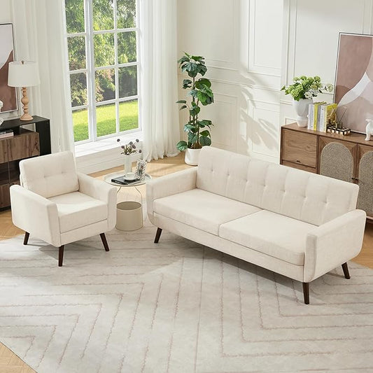 Tbfit Mid Century Modern Sofa Couch, Standard Sofa & Accent Chair | linen fabric by TBfit