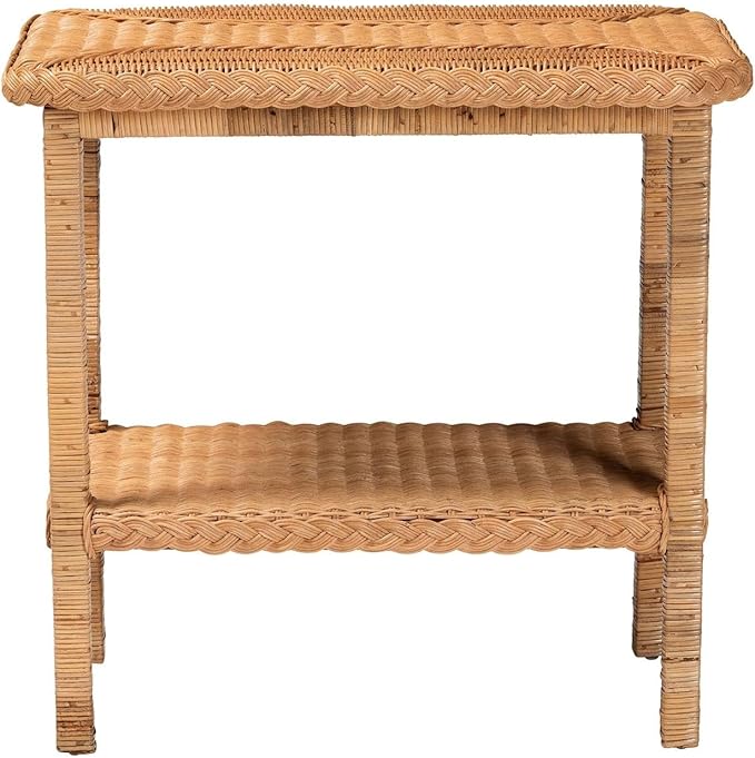 HomeStock Bohemian Side TableRattan & Wood Accent TableHoney Finish26 x 16 x 25 - Image 2