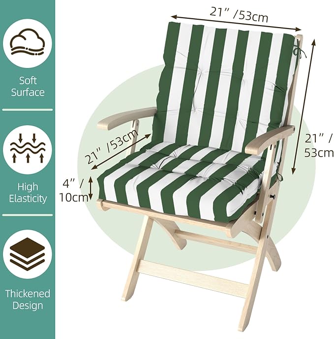 Outdoor Chair Cushions Set of 2, High Back Soft Seat Pad, Indoor Outside Use - Image 9
