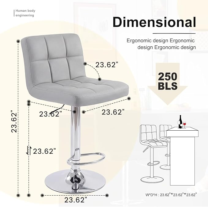 DUMOS Bar Stools Set of 2, 24 inch Counter Height Bar Stools, Upholstered - Image 2