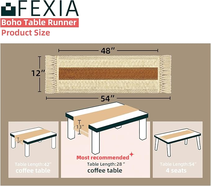 FEXIA Boho Table Runner 48 Inches Long Macrame Summer Decor Coffee Table Cover - Image 2