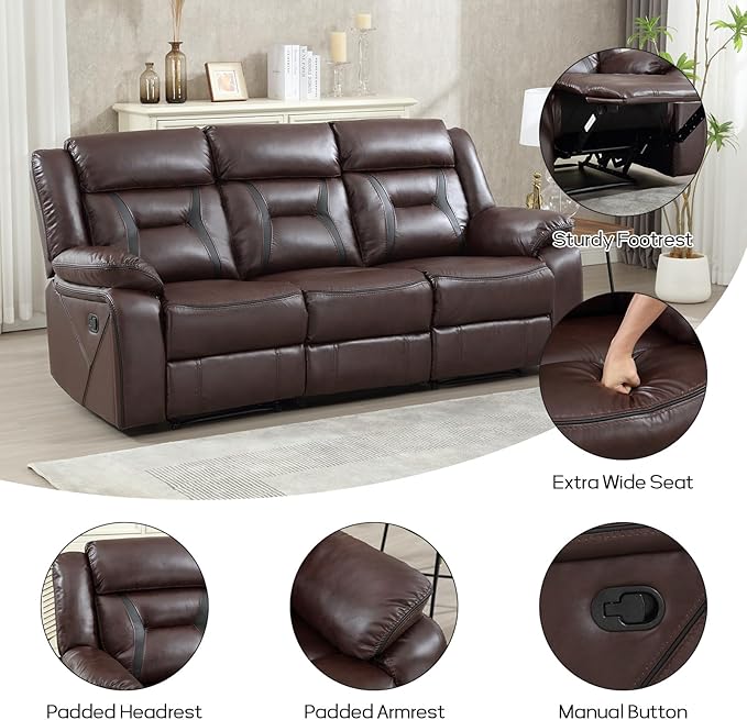 EBELLO Faux Leather Recliner Sofa Furniture Set - Image 3