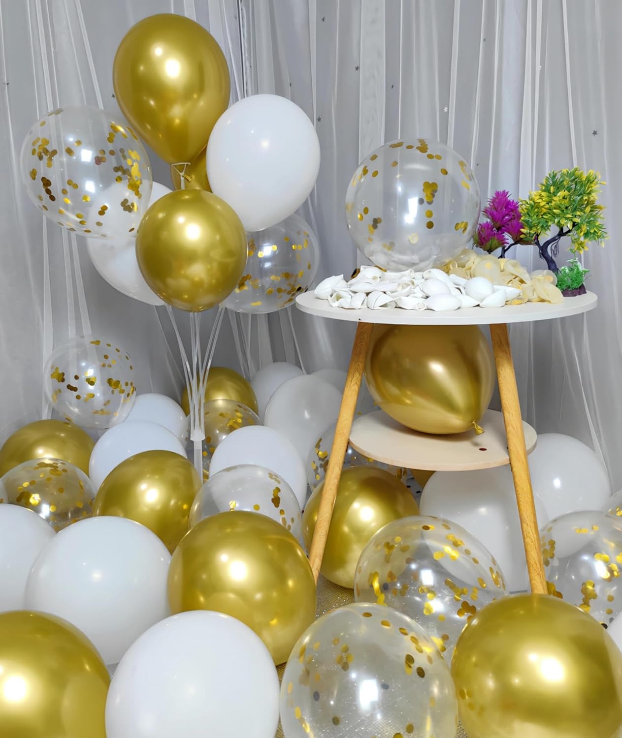 300 Pack Gold and White Balloons 12 Inch Gold Confetti Balloons for Various Party Events Decorations