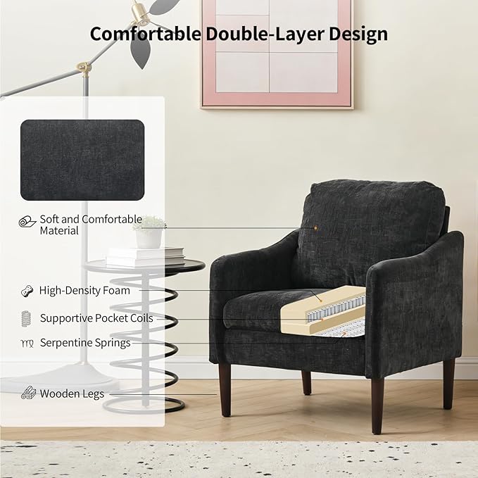 Mid Century Modern Accent Chair, Chenille Fabric Armchair - Image 6