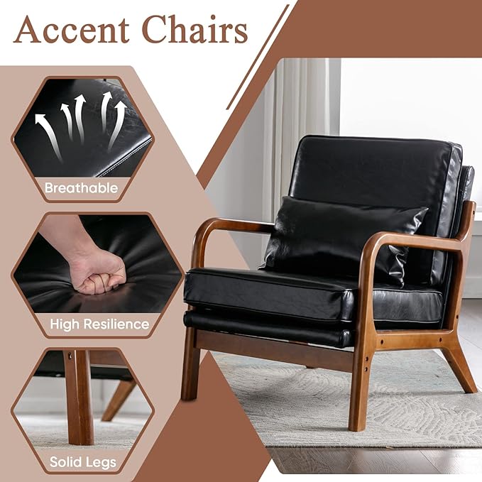 Deolme Mid Century Modern Accent Chair Living Room- Comfy Solid Wood Arm Chair - Image 8