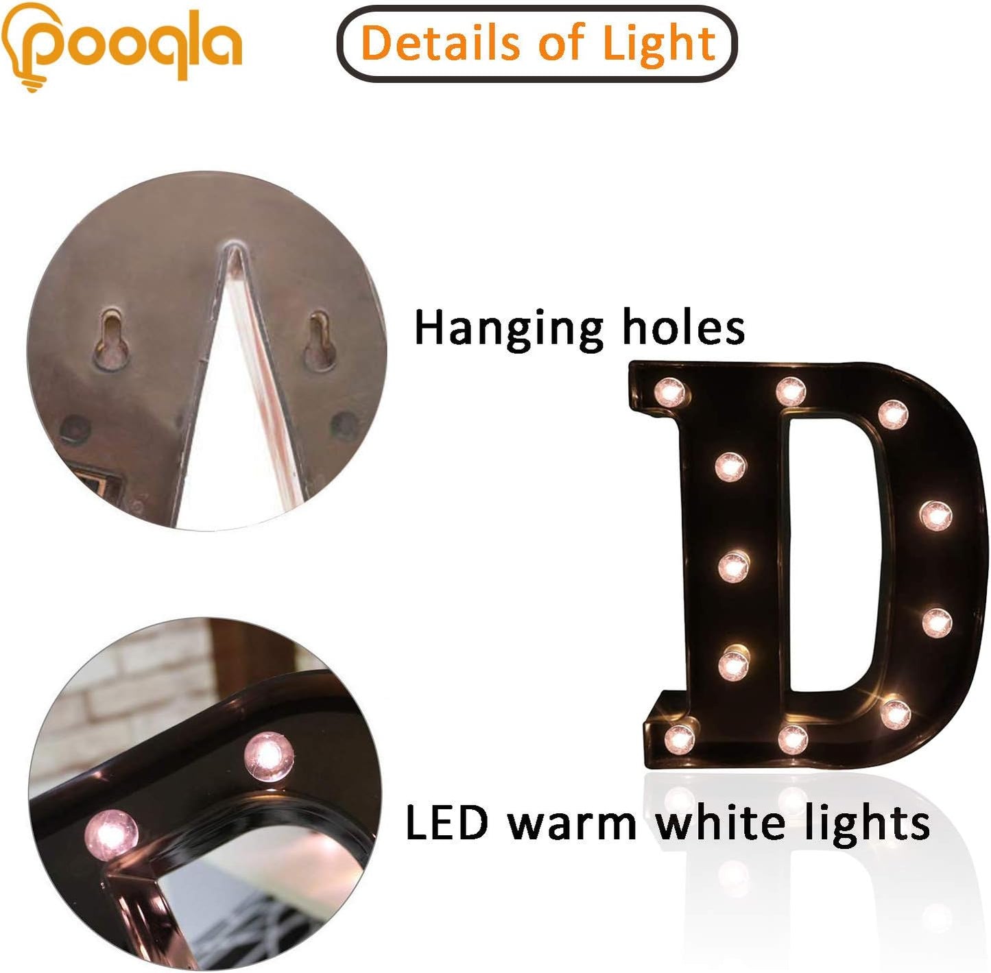 Decorative LED Illuminated Letter Marquee Sign - Alphabet Marquee Letters with Lights For Wedding Birthday Party Christmas Night Light Lamp Home Bar Decoration D, Black