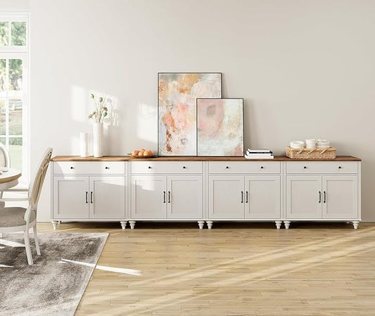 WAMAPT Buffet Cabinet with 8 Doors and 4 Drawers, Large Coffee Bar Table Wood by WAMPAT
