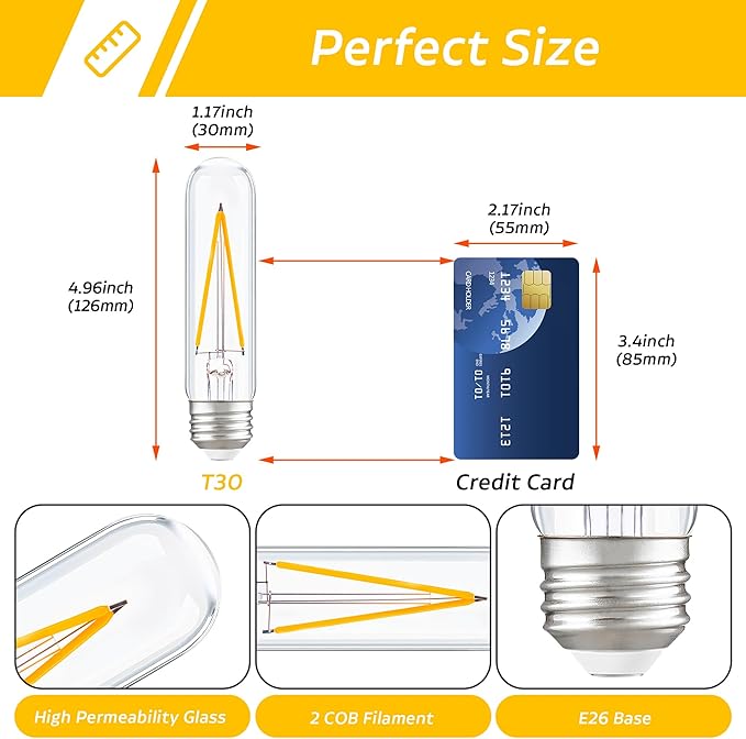 Dimmable E26 T30 T10 LED Bulb Long Tube Light Bulb 4W, Type T Tubular Light - Image 5